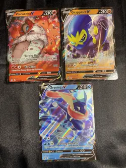 Pokemon Tcg 3 Card V Lot Volcarona #21 Grapploct #32 Greninja #73 NM holos - Image 1