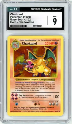 Pokemon Charizard Base Set Shadowless Holo Rare # 4 CGC 9 Mint - Image 1
