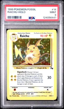 1999 POKEMON FOSSIL #14 RAICHU-HOLO PSA 9 - Image 1