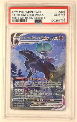 2021 Pokemon Calyrex VMAX Secret Rare #205/198 Chilling Reign PSA 10 Gem Mint - Image 1