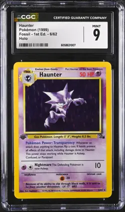 CGC 9 MINT Haunter 1st Edition Fossil 6/62 Holo 1999 Pokemon Card psa - Image 1