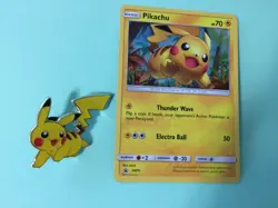 Pokemon PIKACHU HOLO PROMO Card SM76+PIKACHU PIN - SHINING LEGENDS- MINT - Image 1