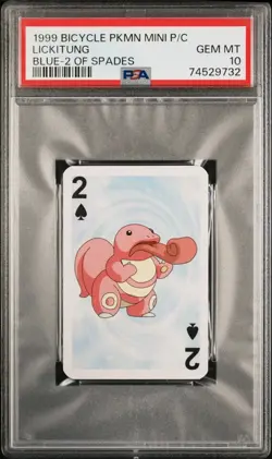 1999 BICYCLE POKEMON MINI PLAYING CARDS BLUE DECK 2 OF SPADES LICKITUNG PSA 10 - Image 1