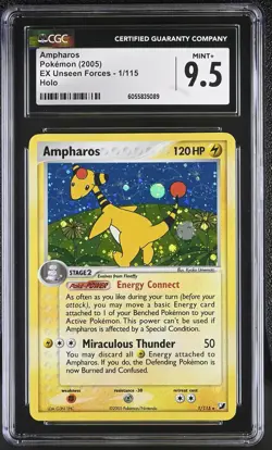 CGC 9.5 MINT+ Ampharos 2005 EX Unseen Forces 1/115 Holo Pokemon Card - Image 1