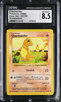 CGC 8.5 Charmander 1999 Base Set 46/102 Shadowless Pokemon Card - Image 1