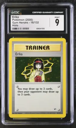 CGC 9 MINT Erika 2000 Gym Heroes 16/132 Holo Pokemon Card - Image 1