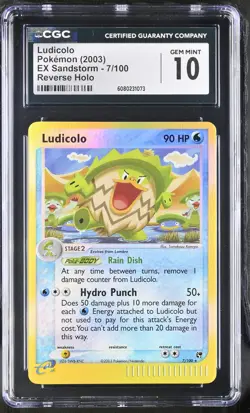 CGC 10 GEM MINT Ludicolo 2003 EX Sandstorm 7/100 Reverse Holo Pokemon Card - Image 1