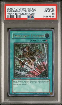Emergency Teleport Yugioh 2008 TDGS-EN053 Ultimate Rare 1st Edition PSA 10 - Image 1
