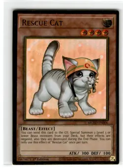Yu-Gi-Oh! Rescue Cat Premium Gold Rare MGED-EN006 Lightly Played 1st Edition - Image 1