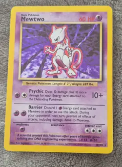 Pokemon TCG Mewtwo Base Set Holo Rare Card 10/102 LP NM++ Very Clean Sharp - Image 1