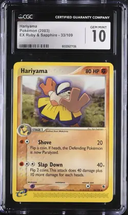 CGC 10 GEM MINT Hariyama 33/109 Ex Ruby & Sapphire Vintage 2003 Pokemon Card - Image 1