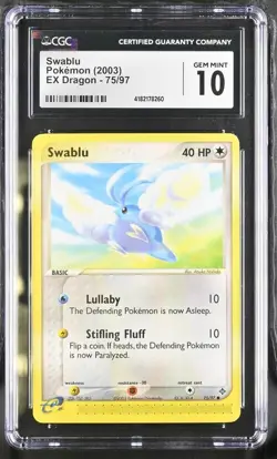 CGC 10 Gem Mint Swablu E-Series EX Dragon 75/97 Vintage Pokemon Card - Image 1