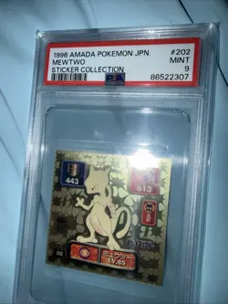 1996 AMADA POKEMON JPN STICKER COLL #202 MEWTWO PSA 8 - Image 3