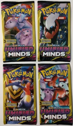 Pokemon TCG - S&M Unified Minds - 3 Card Booster Pack (x4) Art Set - 12 Cards - Image 1