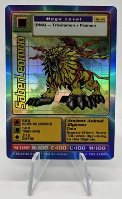 Digimon Card - 1999 SaberLeomon ST-34 - Bandai Digi Battle Vtg Holo LP - Image 1