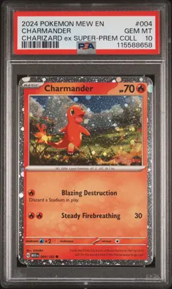 2024 POKEMON MEW EN-151 CHARIZARD EX SUPER-PREM COLL #004 CHARMANDER PSA 10 - Image 1