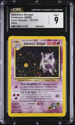CGC 9 MINT Sabrina's Gengar 2000 Gym Heroes 14/132 Holo SWIRL Pokemon Card - Image 1