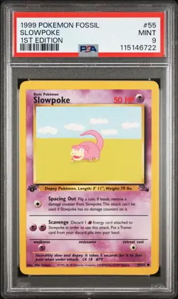 PSA 9 MINT 1999 POKEMON FOSSIL 55 SLOWPOKE 1ST EDITION ENGLISH - Image 1