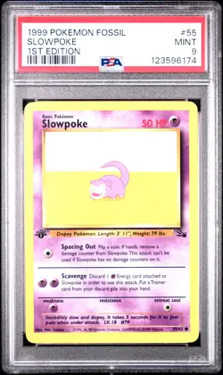 PSA 9 MINT 1999 POKEMON FOSSIL 55 SLOWPOKE 1ST EDITION ENGLISH - Image 5