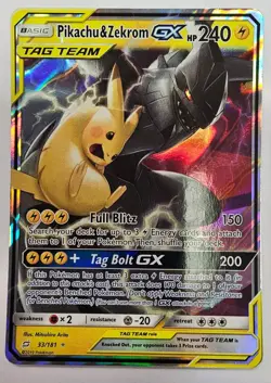 Pokemon TCG Pokemon Pikachu & Zekrom GX Ultra Rare Holo SM9 Tag Bolt - Image 1