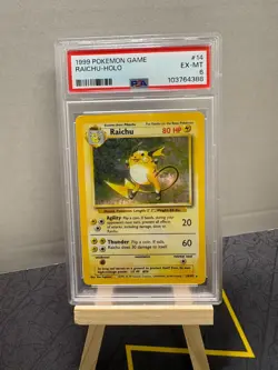 Pokemon TCG Raichu Base Set Holo Rare Card 14/102 PSA 6 - Image 1