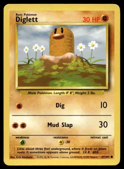 Diglett 47/102 Pokemon Card Base Set Common 30 HP Lightly Played K23 - Image 1