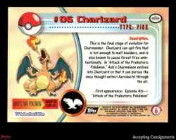 1999 Topps Pokemon TV Animation Series 1 Black Logo Back #6 Charizard - Image 2