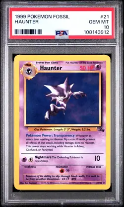 1999 POKEMON TCG FOSSIL #21 HAUNTER NON HOLO PSA 10 - Image 1