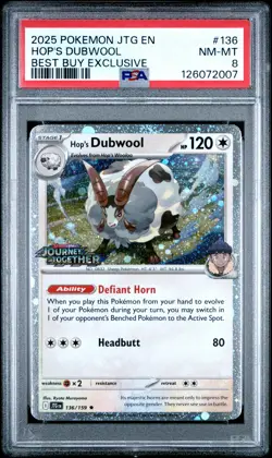 2025 POKEMON JTG EN-JOURNEY TOGETHER BEST BUY EXCLUSIVE #136 HOP'S DUBWOOL PSA 8 - Image 1