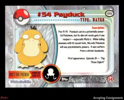 1999 Topps Pokemon TV Animation Series 1 Black Logo Back Silver Foil #54 Psyduck - Image 2