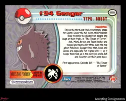 2000 Topps Pokemon TV Animation Series 2 #94 Gengar - Image 2