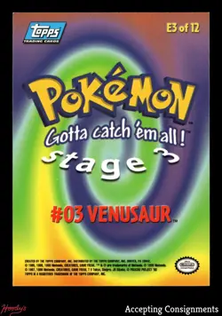 1999 Topps Pokemon Movie Animation Ed. Blue Logo Back #E3 Venusaur - Stage 3 LP - Image 2