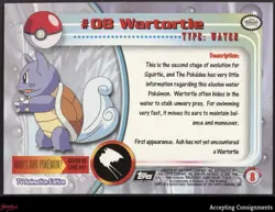 1999 Topps Pokemon TV Animation S1 Black Logo Back Silver Foil #08 Wartortle LP - Image 2