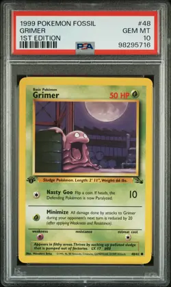1999 POKEMON FOSSIL 1ST EDITION #48 GRIMER PSA 10 - Image 1