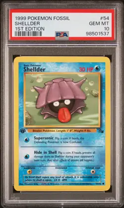 1999 POKEMON FOSSIL 1ST EDITION #54 SHELLDER PSA 10 - Image 1
