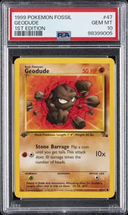 1999 POKEMON FOSSIL 1ST EDITION #47 GEODUDE PSA 10 - Image 1