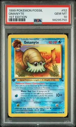 1999 POKEMON FOSSIL 1ST EDITION #52 OMANYTE PSA 10 - Image 1