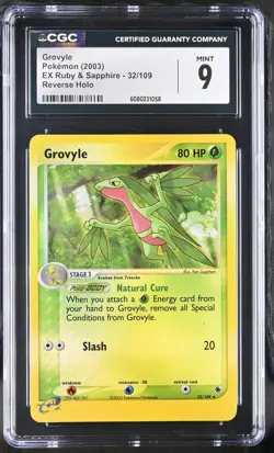 CGC 9 MINT Grovyle 2003 EX Ruby & Sapphire 32/109 Reverse Holo Pokemon Card - Image 1