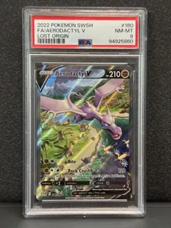 Aerodactyl V (Alternate Full Art) 180/196 Swsh11: Lost Origin Holo PSA 8 Pokemon - Image 1