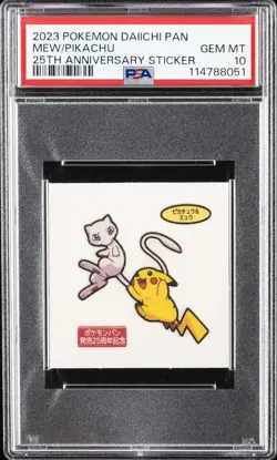 2023 POKEMON DAIICHI PAN 25TH ANV DECO CHARACTER STICKERS MEW/PIKACHU PSA 10 - Image 1