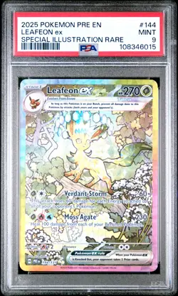 2025 POKEMON PRE EN-PRISMATIC EVOLUTIONS ILLUSTRATION RARE #144 LEAFEON EX PSA 9 - Image 1