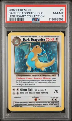 2002 POKEMON LEGENDARY COLLECTION #5 DARK DRAGONITE-HOLO PSA 8 - Image 1