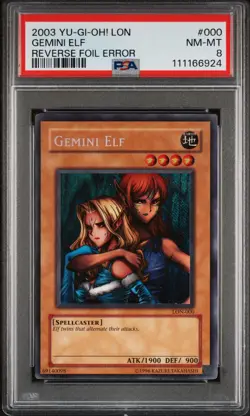 2003 YU-GI-OH! LON-LABYRINTH OF NIGHTMARE REVERSE FOIL ERR #000 GEMINI ELF PSA 8 - Image 1