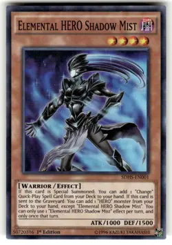 Yugioh Elemental HERO Shadow Mist SDHS-EN001 Super Rare 1st Edition NM - Image 1