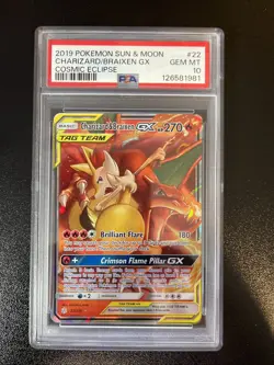 2019 Charizard & Braixen GX 22/236 Cosmic Eclipse Pokemon Card PSA 10 - Image 1
