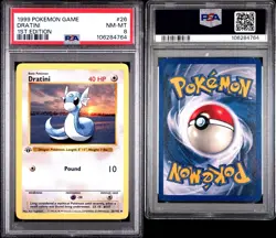 1st Edition Shadowless Dratini 26/102 Base Set Pokemon Card PSA 8 - Image 3