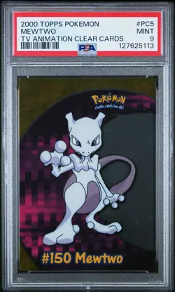 2000 TOPPS POKEMON TV ANIMATION CLEAR CARDS #PC5 MEWTWO PSA 9 - Image 1
