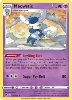x4 Meowstic - 082/195 - Uncommon - Reverse Holo Pokemon SS12 Silver Tempest M/NM - Image 1