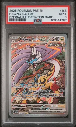 2025 POKEMON PRE EN-PRISMATIC EVOLUTIONS #166 RAGING BOLT EX PSA 9 - Image 1