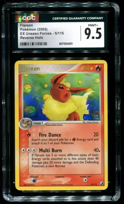 CGC 9.5 Flareon Reverse Holo Rare EX Unseen Forces 2005 Pokemon Card #5 - Image 1